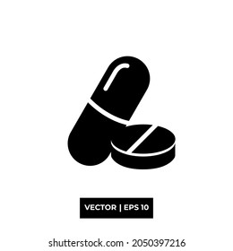 Logo de la ilustración vectorial del icono de la cápsula de glifo para muchos fines. Aislado sobre fondo blanco. - Vector
