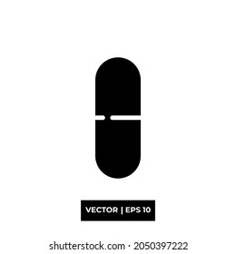 Logo de la ilustración vectorial del icono de la cápsula de glifo para muchos fines. Aislado sobre fondo blanco. - Vector