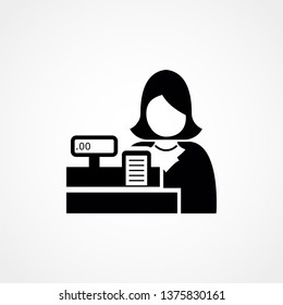 Glyph Cashier Pixel Perfect Vector Icon. Flat Vector Illustration In Black On White Background. EPS 10