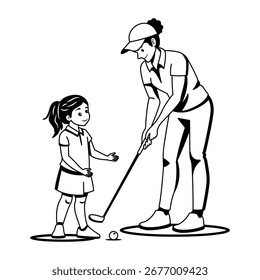 Glifo personagem ilustração de pose golfista senhora 
