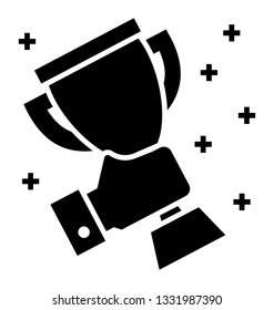 Glyph design icon of player holding trophy 