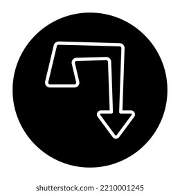 Glyph design icon of turn down right arrow