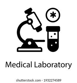 Glyph design of microscope with test tube a medical laboratory 