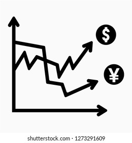 Glyph dollar and yen volatility pixel perfect vector icon