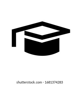 Concepto de vector de educación glifo. Icono negro del tapón de graduación. Signo de ilustración de logro de símbolo aislado en fondo blanco. Pictograma de Conocimiento. Diseño angular de título académico.