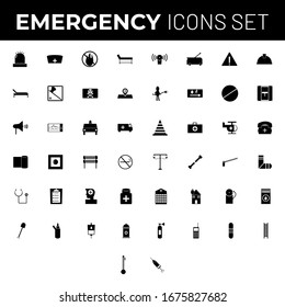 Glyph Emergency icon set on white background.