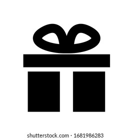 Glyph Gift box icon for concept design. present Simple isolated pictogram. Christmas decoration Graphic element. Surprise Black Vector logo. Giftbox package silhouette.