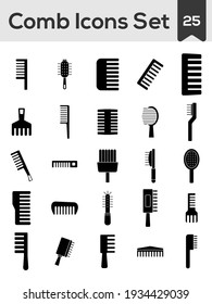 Glyph Hair Comb Icon Set in Flat Style.