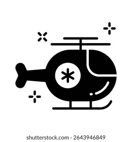 A glyph icon of air rescue helicopter with medical cross