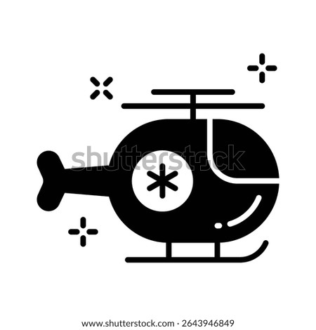 A glyph icon of air rescue helicopter with medical cross