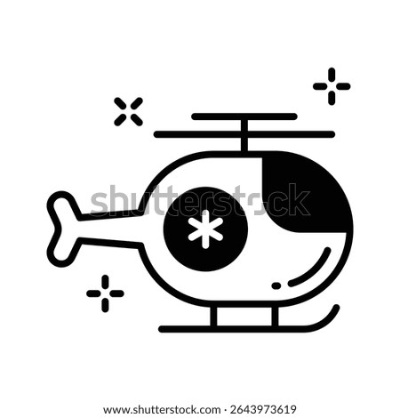 A glyph icon of air rescue helicopter with medical cross