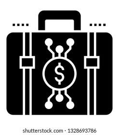 Glyph icon of bank briefcase.