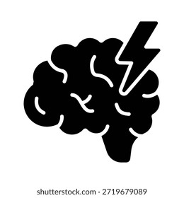 Glifo icono de cerebro y relámpago para el pensamiento innovador.