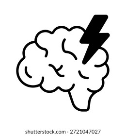 Glifo icono de cerebro y relámpago para el pensamiento innovador.