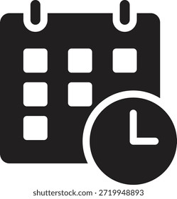 Ícone de glifo do calendário com relógio, contorno em negrito, horário de cozimento para o Dia da Panqueca