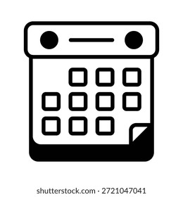 glyph icon of calendar representing planning and time management.