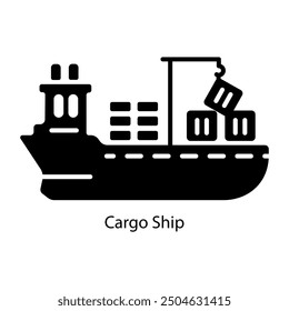 A glyph icon of cargo ship 