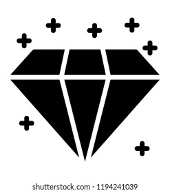 Glyph icon design of a diamond, symbolising premium quality 