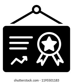 Glyph icon design of wall hanging certification 