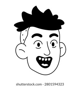 Glyph icon of an eager smiling face with spiky hair.
