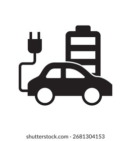 Icono de glifo de un EV con cable conectado y Estado de batería.