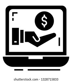 Glyph icon of internet donation.