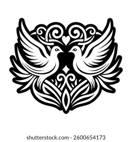 A glyph icon of love birds tattoo