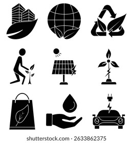 Glyph icon pack vector celebrating Environment Day, featuring eco-friendly elements like trees, leaves, and sustainable