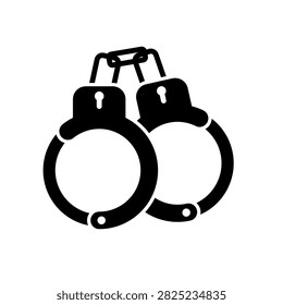 Glyph icon of a pair of handcuffs representing arrest, police restraint, detention, security, and law enforcement.
