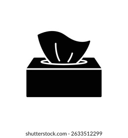 Glyph icon presenting sanitary paper napkins container. Depicts facial tissues coming out from a box with transparent background.