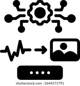 Glyph icon representing the sampling engine in generative AI. Used in diffusion models, randomness control, and iterative outputs.