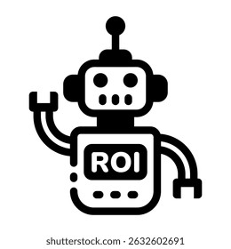 Glyph icon of roi robot calculating investments
