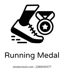 Glyph icon of running medal with premium download 