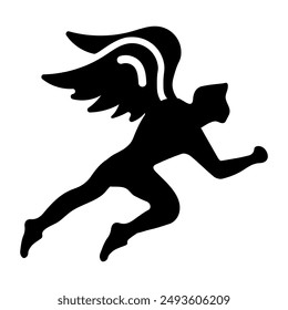 A glyph icon of running seraphic being 