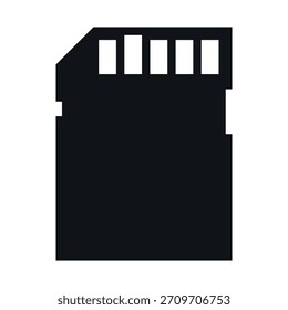 Icono de glifo de una tarjeta SD, diseñada para almacenar y transferir datos digitales de un dispositivo a otro.