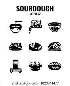 Glyph Icon Set Of Homemade Sourdough Bread Baking Kit And Process. Icons Set2