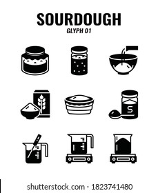 Glyph icon set of homemade sourdough bread baking kit and process. icons set1