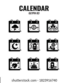 Glyph icon set of memorial and holiday calendar. icons set3