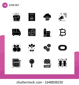 Symbolsatz für die Glyphe. Paket mit 16 soliden Symbolen einzeln auf weißem Hintergrund für reaktionsschnelle Website Design Print und Mobile Anwendungen.