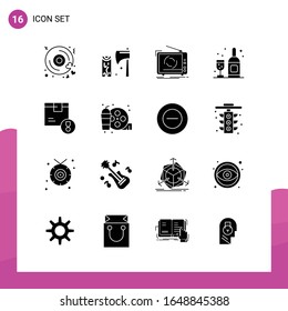 Glyph Icon set. Pack of 16 Solid Icons isolated on White Background for responsive Website Design Print and Mobile Applications.