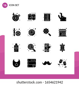 Glyph Icon set. Pack of 16 Solid Icons isolated on White Background for responsive Website Design Print and Mobile Applications.