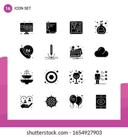 Glyph Icon set. Pack of 16 Solid Icons isolated on White Background for responsive Website Design Print and Mobile Applications.