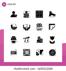 Conjunto de iconos de glifo. Paquete de 16 iconos sólidos aislados en fondo blanco para el diseño de sitios web con capacidad de respuesta Impresión y aplicaciones móviles.