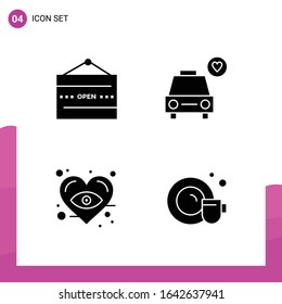 Glyph Icon set. Pack of 4 Solid Icons isolated on White Background for responsive Website Design Print and Mobile Applications.