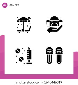 Conjunto de iconos de glifo. Paquete de 4 iconos sólidos aislados en fondo blanco para el diseño de sitios web con capacidad de respuesta Impresión y aplicaciones móviles.