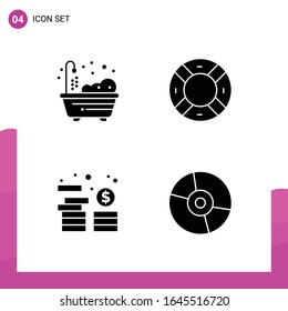Conjunto de iconos de glifo. Paquete de 4 iconos sólidos aislados en fondo blanco para el diseño de sitios web con capacidad de respuesta Impresión y aplicaciones móviles.