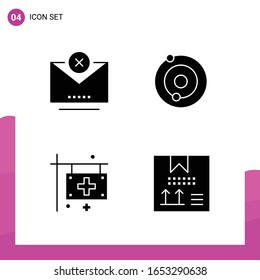 Glyph Icon set. Pack of 4 Solid Icons isolated on White Background for responsive Website Design Print and Mobile Applications.