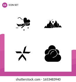 Glyph Icon set. Pack of 4 Solid Icons isolated on White Background for responsive Website Design Print and Mobile Applications.