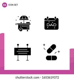 Conjunto de iconos de glifo. Paquete de 4 iconos sólidos aislados en fondo blanco para el diseño de sitios web con capacidad de respuesta Impresión y aplicaciones móviles.