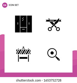Glyph Icon set. Pack of 4 Solid Icons isolated on White Background for responsive Website Design Print and Mobile Applications.
